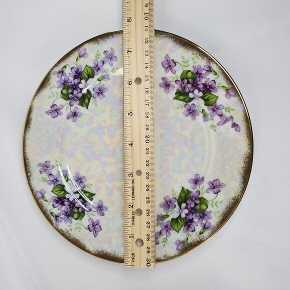 Ucagco Japan February Violet Flower Lusterware Plate 7.5" Porcelain Gold Rim - Picture 5 of 10